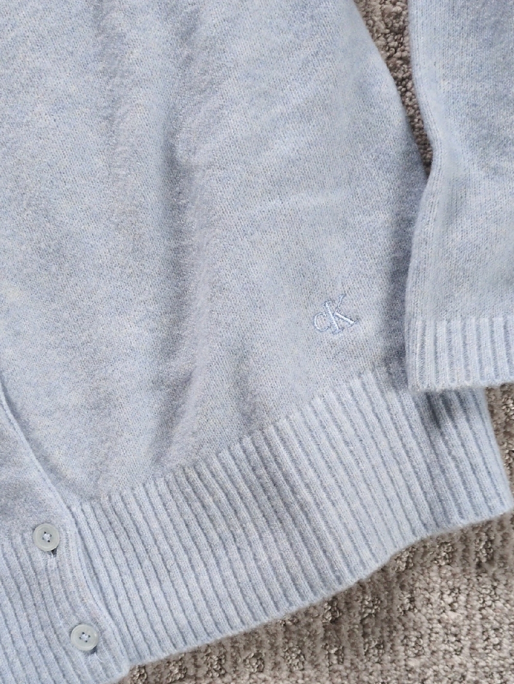 NWOT! PRISTINE Calvin Klein Wool Blend Light Blue Classic Cardigan, Size M - Picture 3 of 7